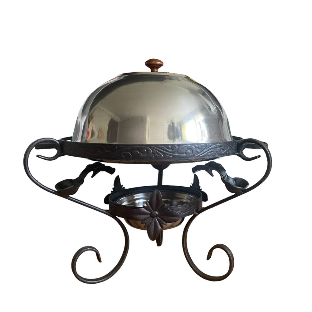 Stainless - Steel Chafin - Buffet Server with Wrought Iron Stand | Saj Charcoal Heated for Meat Shashlik
