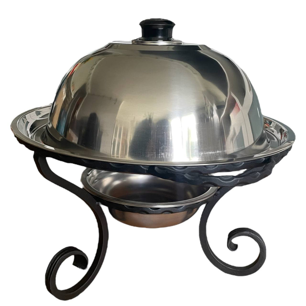 Stainless - Steel Chafin - Buffet Server with Wrought Iron Stand | Saj Charcoal Heated for Meat Shashlik