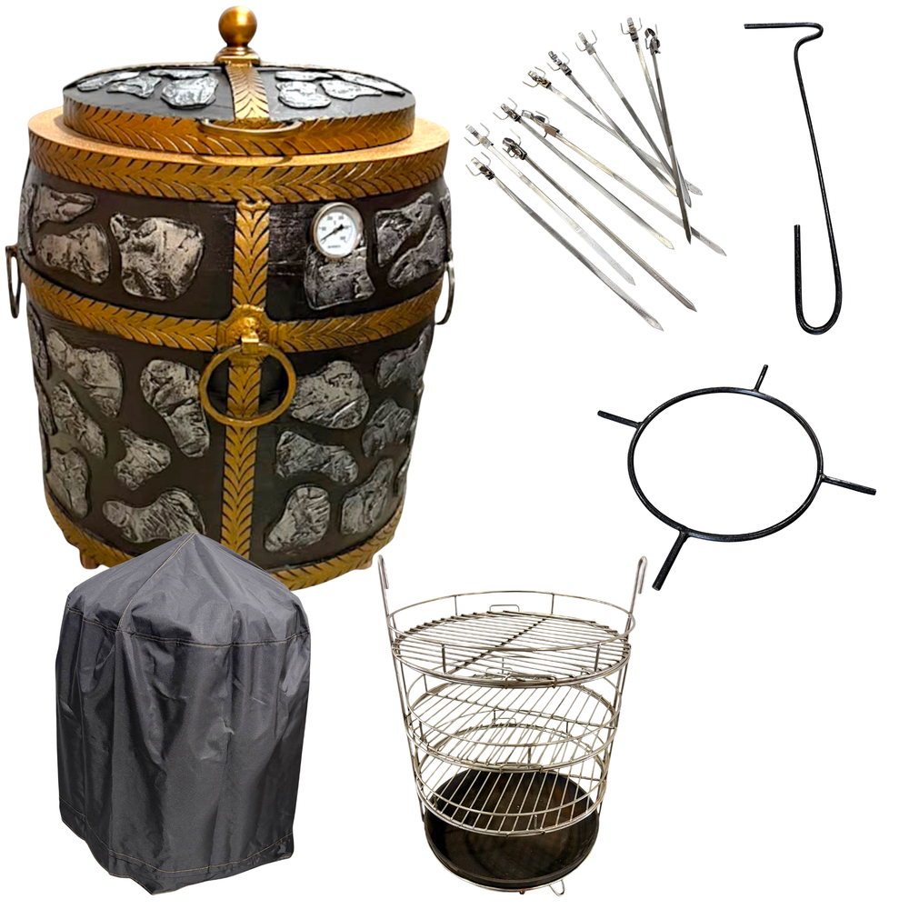 Tandoor Clay Oven Insulated Stone Set 80 Litres Gold Silver