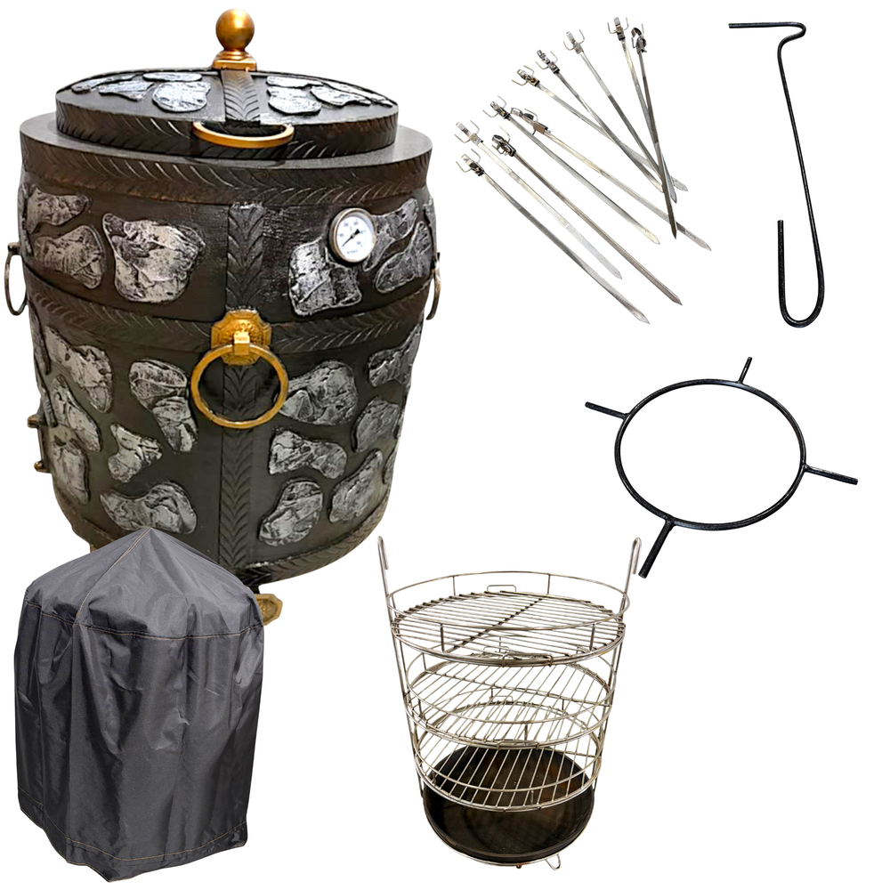 Tandoor Clay Oven Insulated Stone Set 80 Litres Black Silver Gas