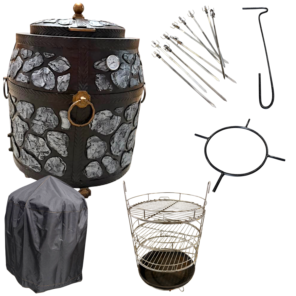 Tandoor Clay Oven Insulated Stone Set 120 litres Black Silver Gas