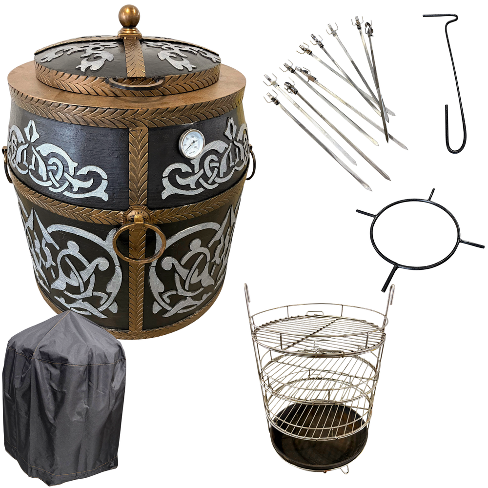 Tandoor Clay Oven Insulated Pattern Set 120 Litres Gold Silver