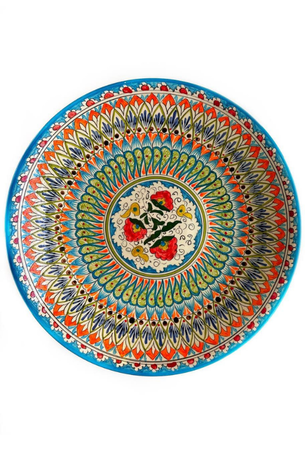 Ceramic Uzbek Plate Handmade, 16 1/2 in.